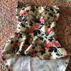 Papaya Floral Strapless High Low Top